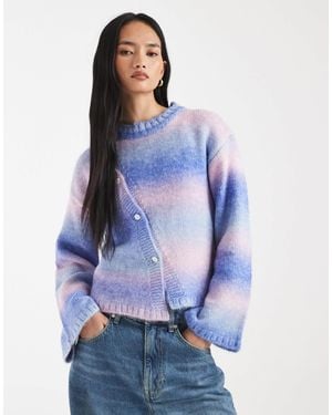 Kiwi & Co Wool Feel Asymmetric Button Through Flare Sleeve Cardigan - Blue