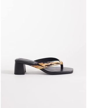 ASOS Hideout Premium Leather Block Heeled Toe Thong Sandals - White