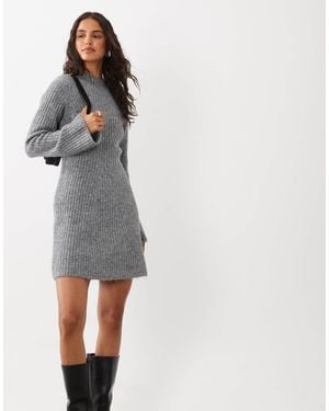 Aware Robe courte en maille à col montant et manches longues en moyen chiné - Gris
