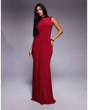 ASOS High Neck Sleeveless Maxi Dress With Ruched Detailing - Red
