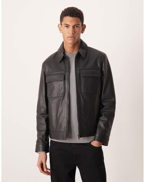 Mango Pocket Detail Leather Jacket - Gray