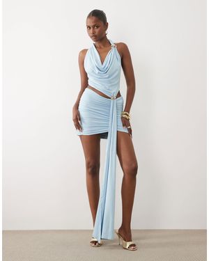 Murci Twisted Strap Metal Hardware Detailing Cutout Draped Skirt Mini Dress - White
