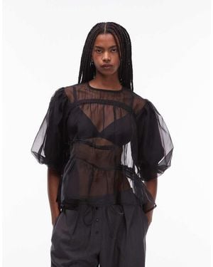 Collusion Organza Channel Detail Blouse - Black