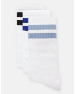 Pull&Bear Pack Of 3 Pairs Of White Striped Socks - Blue