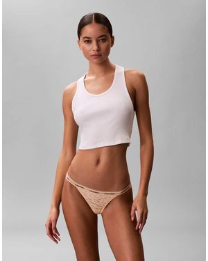 Calvin Klein Braguitas Color Melocotón De Corte Bikini Con Detalle De Tiras De Encaje Icon Lace De -Naranja