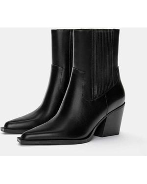 Pull&Bear Heeled Cowboy Ankle Boots - Black