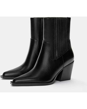 Pull&Bear Heeled Cowboy Ankle Boots - Black