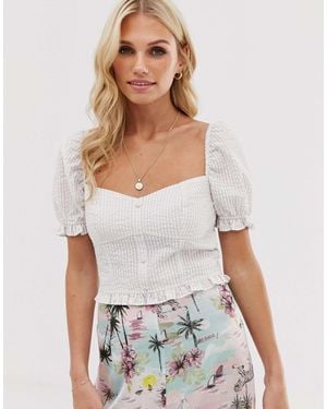 Stradivarius Seersucker Sweetheart Neck Blouse - White