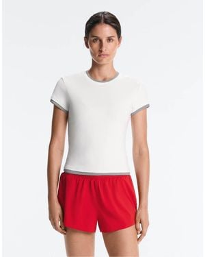 Oysho Cotton Blend Double Rib Effect Short Sleeve T-Shirt - White