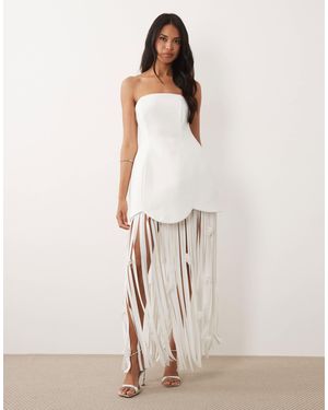 ASOS Bandeau Dress With Fringe Skirt Detail - Natural