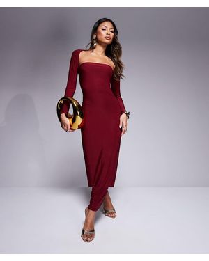 Kaiia Exclusive Double Laye Slinky Bandeau Maxi Dress With Long Sleeve Shrug - Red