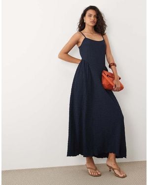 Vila Vestido Midi De Tirantes Con Detalle En La Cintura De Jacquard De Punto Liso - Azul