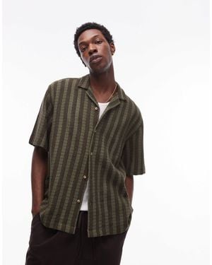 TOPMAN Short Sleeve Knitted Crochet Shirt - Green