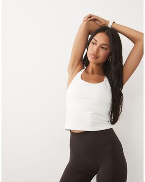4505 Seamless Double Strap Tank Top With Inner Bra - White