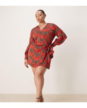 Never Fully Dressed Satin Wrap Tie Side Mini Dress - Red