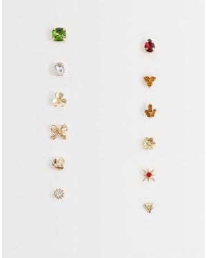 ASOS Pack Of 12 Brooches With Mixed Gem Pin Studs - White
