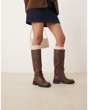 Raid Fallon Knee High Boots With Metal Buckles - Black