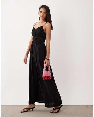 Vila Vestido Largo De Tirantes Con Diseño Fruncido - Negro