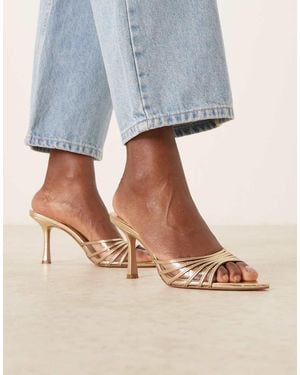 Mango Sandalias Doradas Estilo Mules De Tacón De - Azul