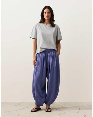 Oysho 100% Cotton Balloon Trousers - Blue