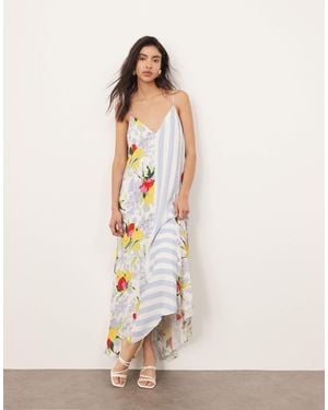 ARRANGE – camisole-midikleid mit zipfelsaum und farblich abgesetztem stoffbahnen-print - Natur