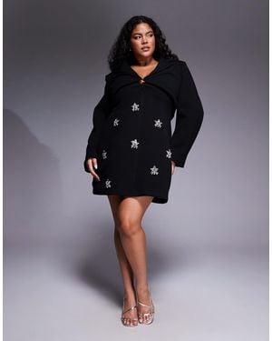 ASOS Curve Structured Tailored Embellished Long Sleeve Dress - Black