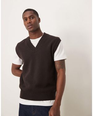 Mango V-Neck Sweater Vest - Brown