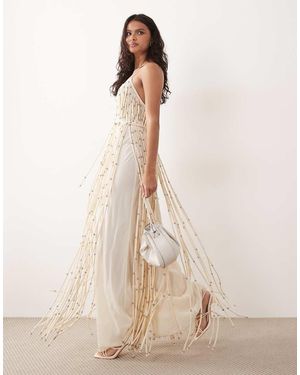 Mango Premium Beaded Tassle Maxi Dress - Natural