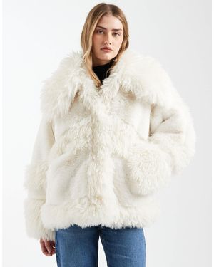 ASOS Faux Fur Patched Coat - White
