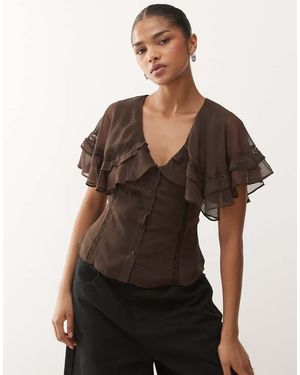 Reclaimed Vintage Tea Top With Cape Collar - Black