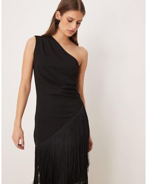 Gina Tricot Co-ord Asymmetric Longline Fringe Top - Black