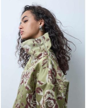 ASOS Premium Jacquard Satijnen Bomberjack Met Opstaande Boord - Bruin