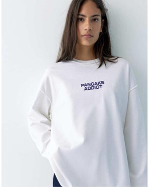 Pull&Bear Pancake Graphic T-Shirt - White