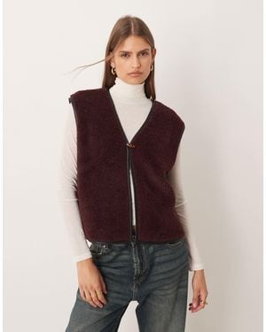 ASOS Borg V Neck Gilet With Contrast Binding - Purple