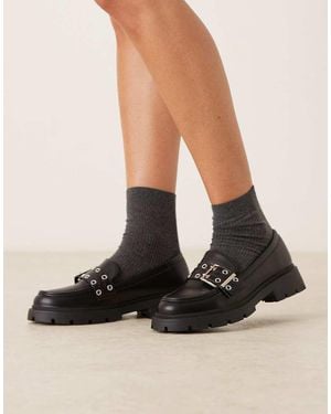 Glamorous Chunky Loafers With Buckle Detail - Black