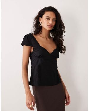 Motel Uliva Cap Sleeve Corset Poplin Top - Black