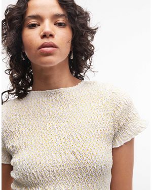 Daisy Street Shirred Short Sleeve Top - White