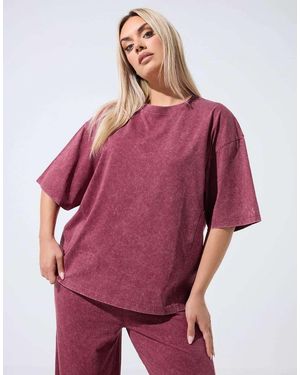 Yours Clothing Acid Wash Seam Detail Top - Red