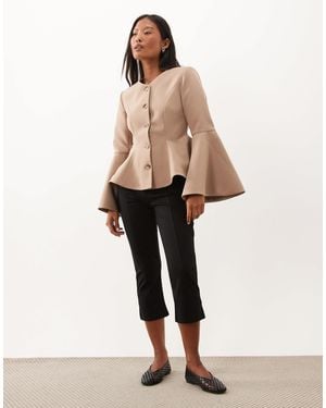 Miss Selfridge Cinched Peplum Blazer With Flute Sleeve - Natural