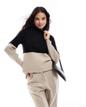 Vila Jersey Y Beis Con Cuello Alto Y Diseño Color Block De - Negro