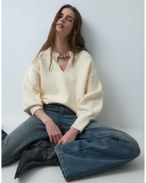 ASOS Knitted Sweater With Gold-tone Metal Trim Detail - Gray