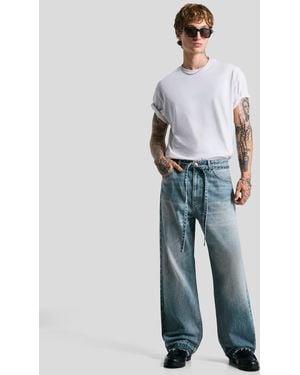 Bershka Jeans Ampi Medio Con Cintura - Blu