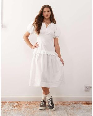 Collusion Broderie Collar Pintuck Midi Dress - Pink