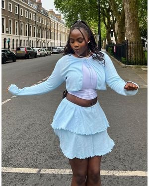 Labelrail X Sumbo Owoyele Ribbon Detail Ruffle Pointelle Mini Skirt Co-Ord - Blue