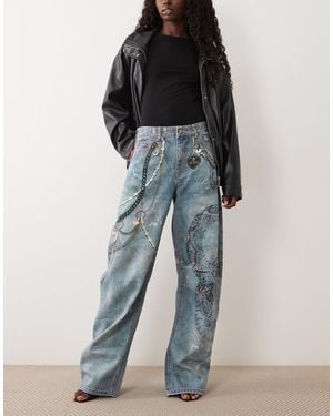 AFRM Walker hose mit printdetail, high rise, five-pocket, barrel, - Blau