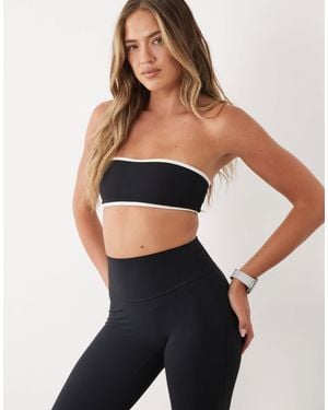 BO+TEE Soft Active Contrast Detail Bandeau Sports Bra - Black