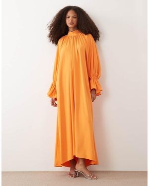 Iyal High Neck Cuff Sleeve Detail Maxi Dress - Orange