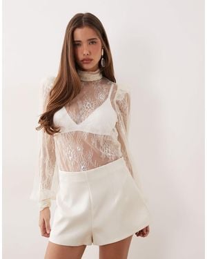 Noughts & Kisses – hochgeschlossene bluse aus spitze - Natur