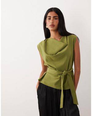 River Island Tie Waist Tailored Top - Green