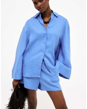 NA-KD Drawstring Linen Shorts - Blue